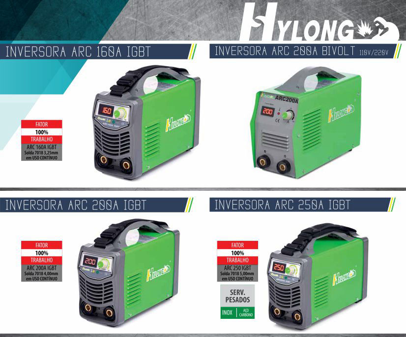equipamentos de solda hylong oferece inversoras de solda mig e tig e toda linha de solda leden e arc